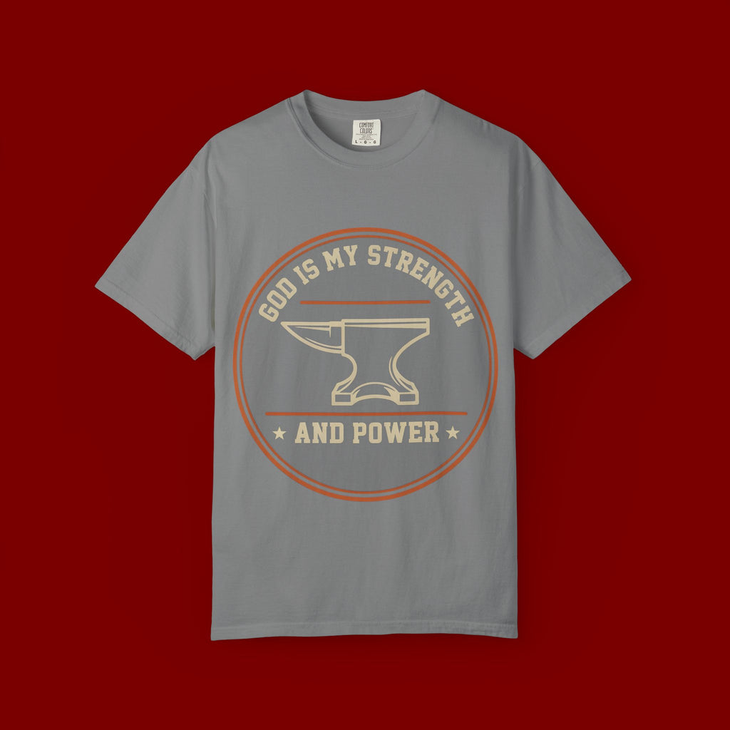 God Is My Strength T-Shirt — Christian Faith Anvil Graphic Tee