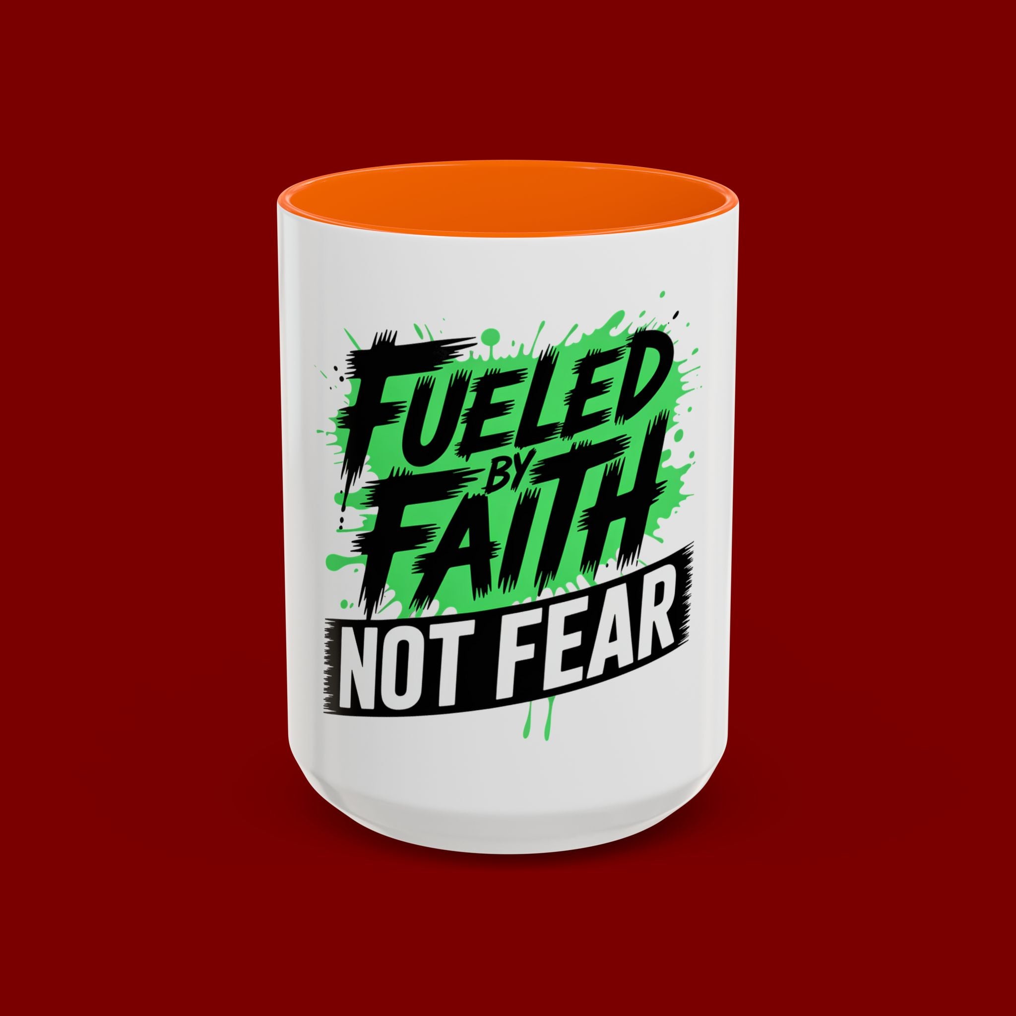 Accent Coffee Mug — "Fueled by Faith Not Fear" Inspirational Ceramic Mug (11/15 oz)