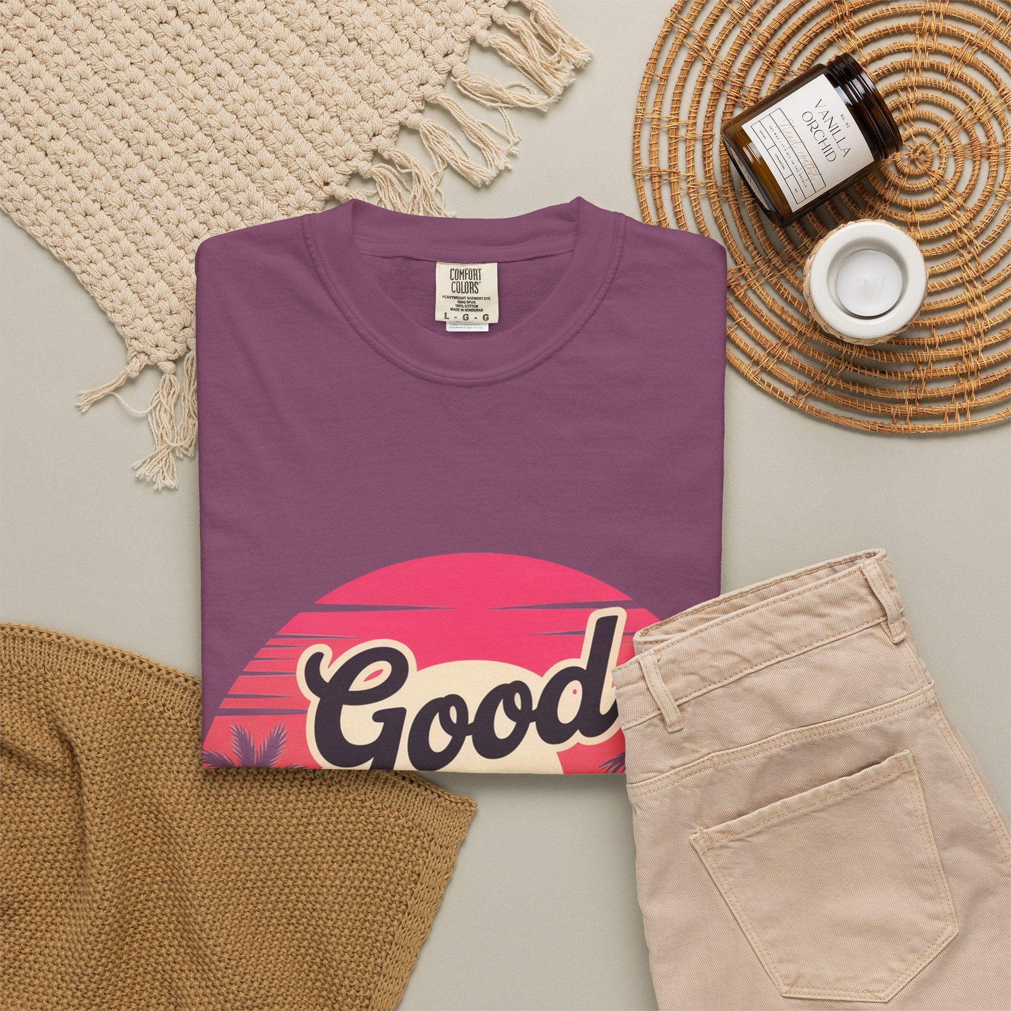 Good Vibes Only T-Shirt — Retro Sunset Palm Tee