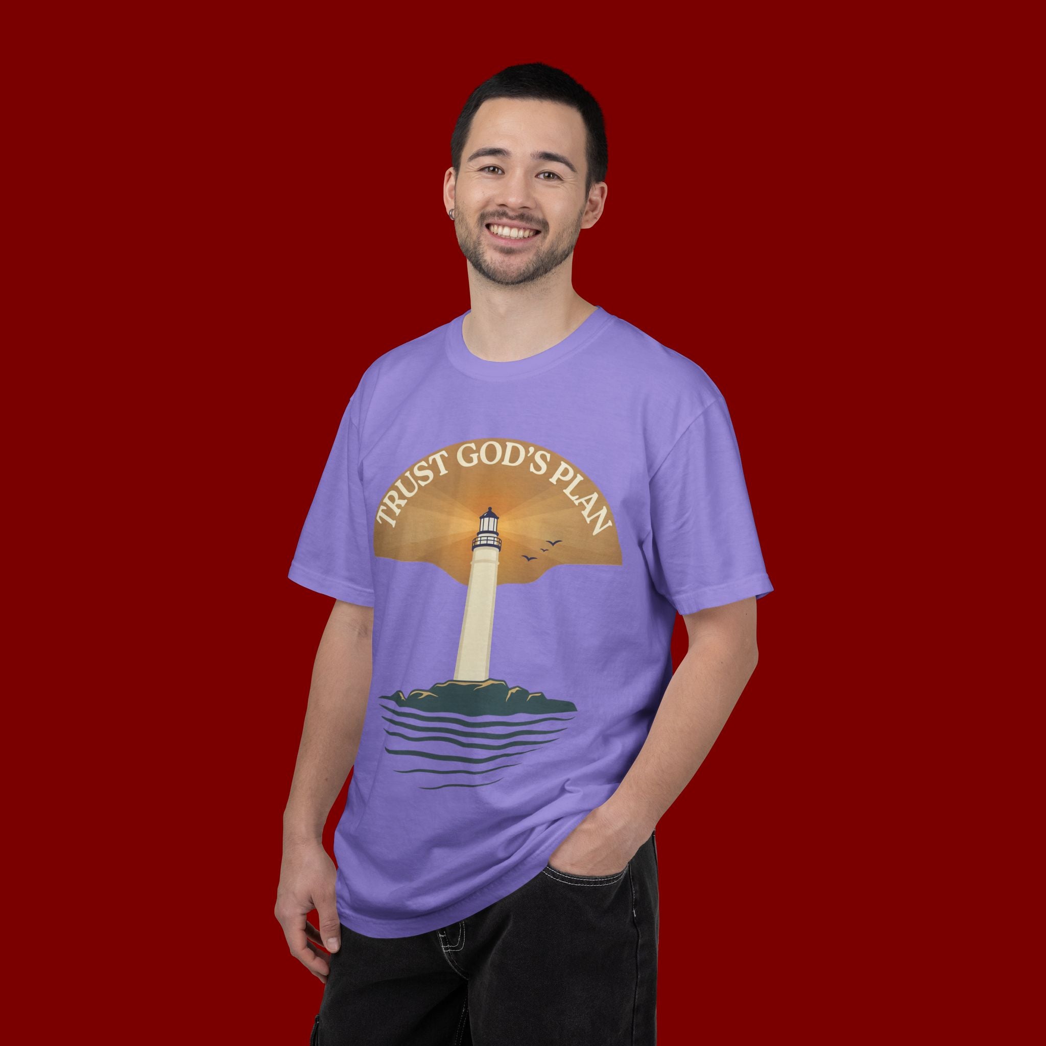 Trust God's Plan Lighthouse T-Shirt — Faith Coastal Tee