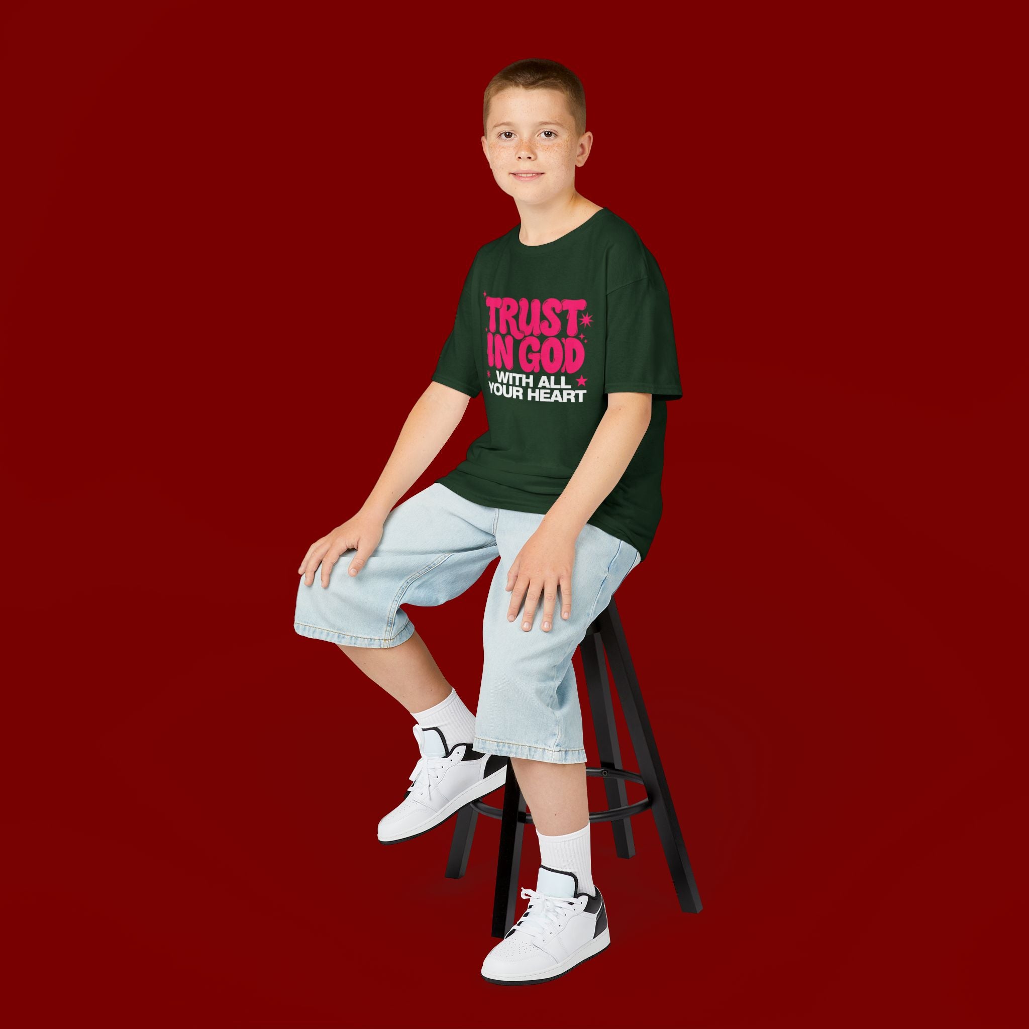 Kids Tee — "Trust in God" Pink Faith Graphic Shirt