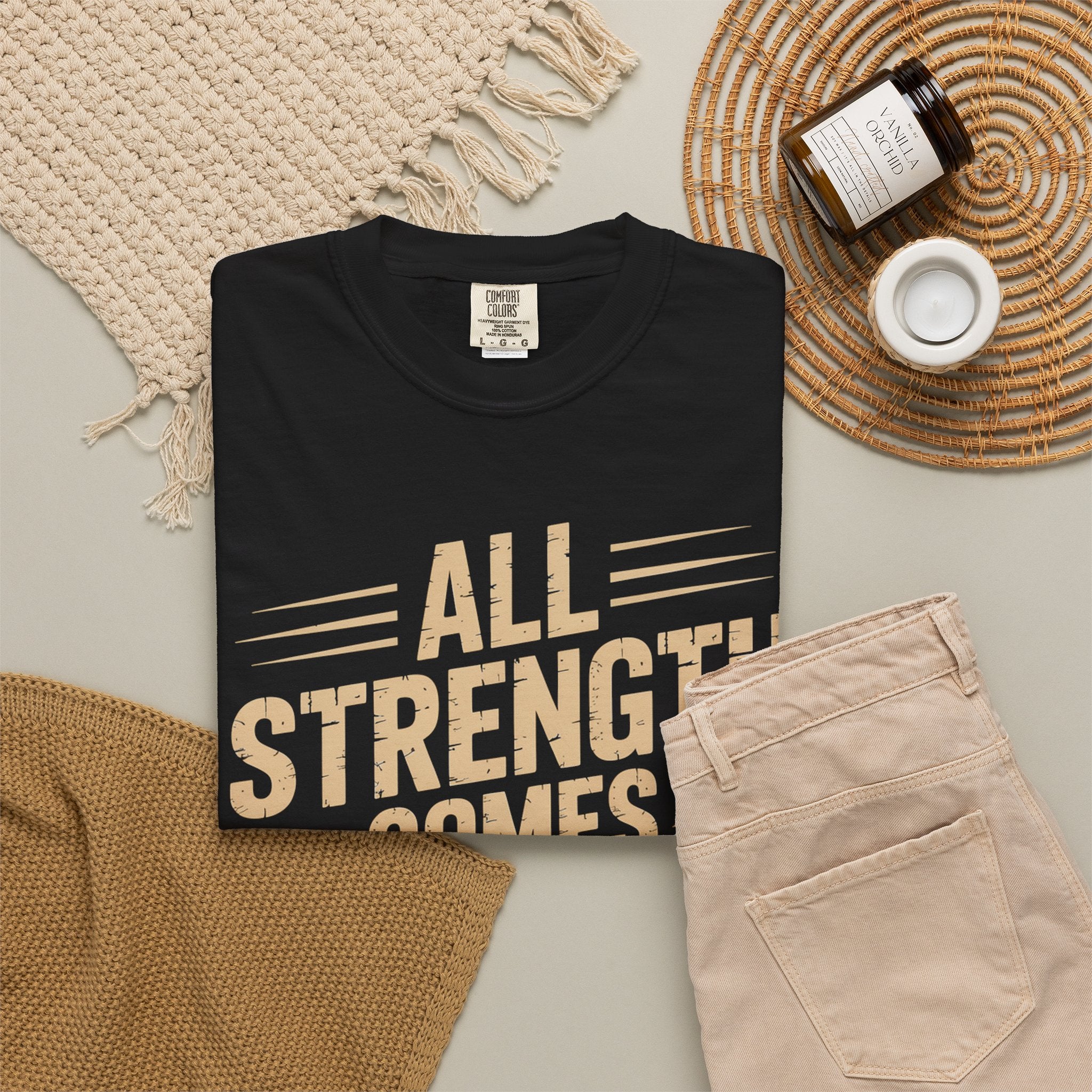All Strength Comes From God T-Shirt — Christian Faith Graphic Tee