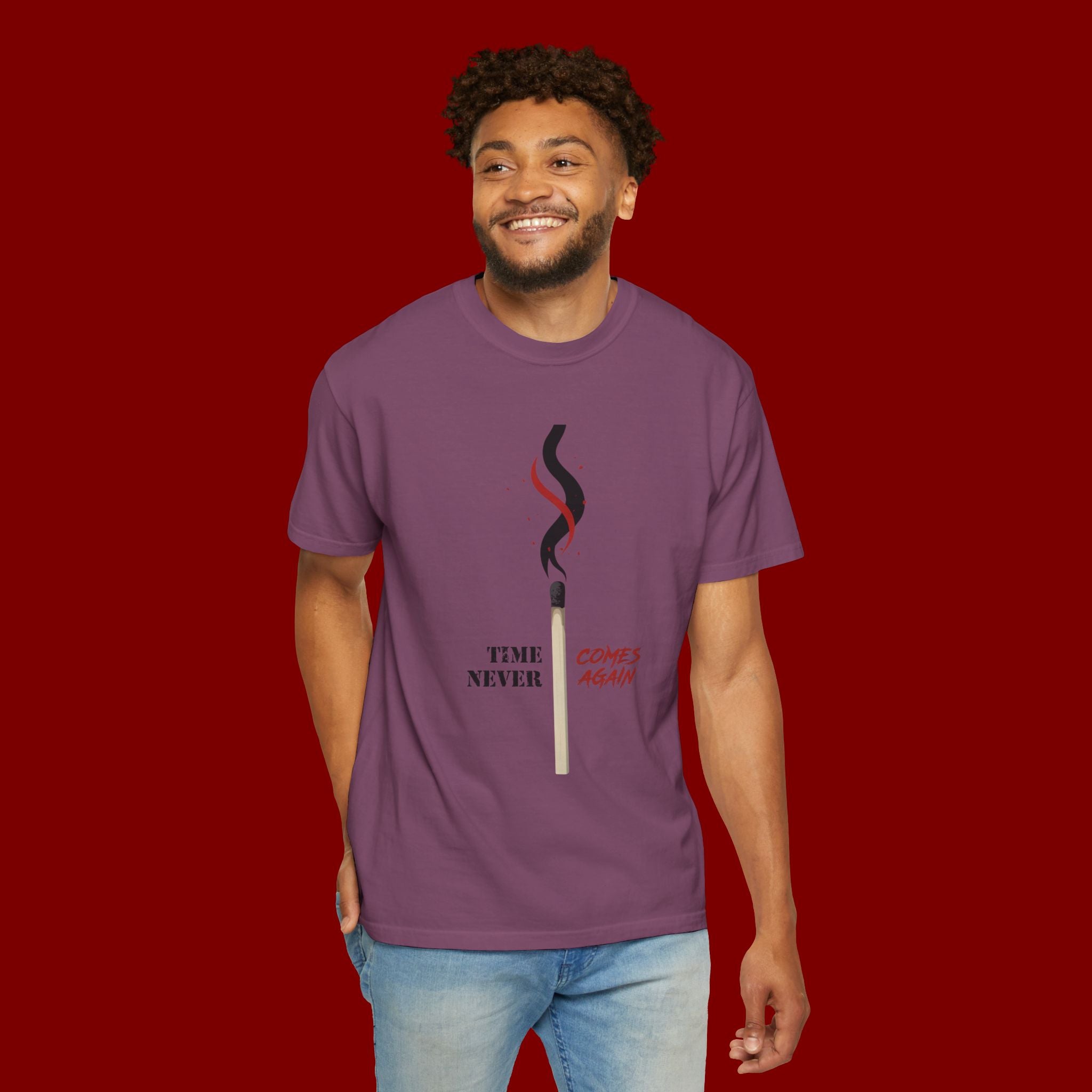 Matchstick Graphic Tee — "Time Never" Minimalist Smoky Design
