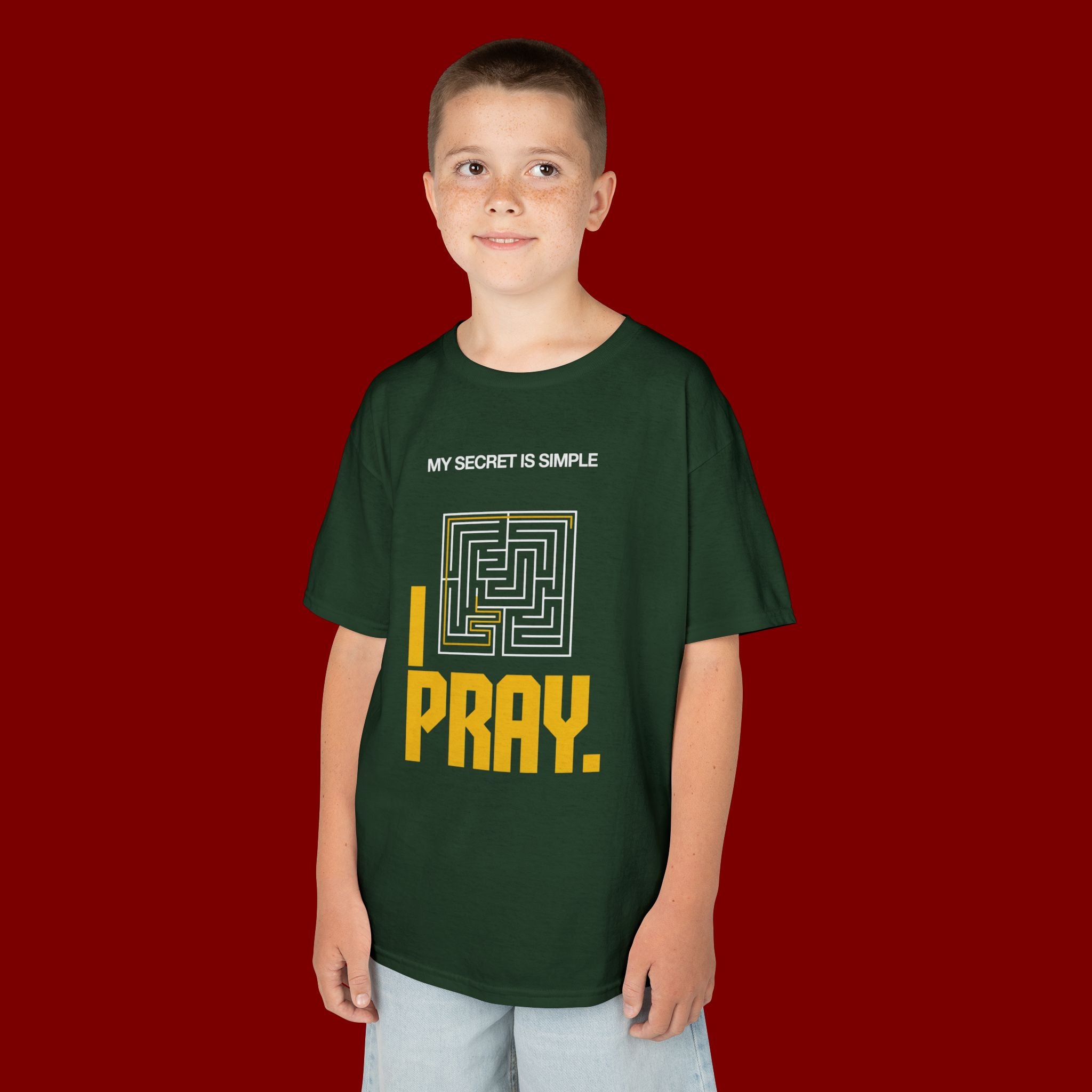 Kids Tee — "My Secret Is Simple: I Pray." Maze Faith T‑Shirt