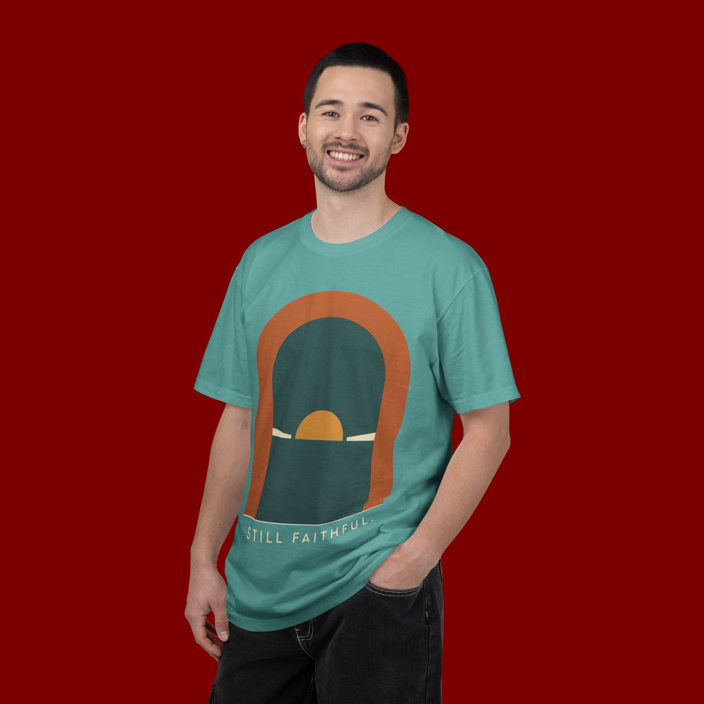 Still Faithful Sunset T-Shirt — Minimal Christian Graphic Tee