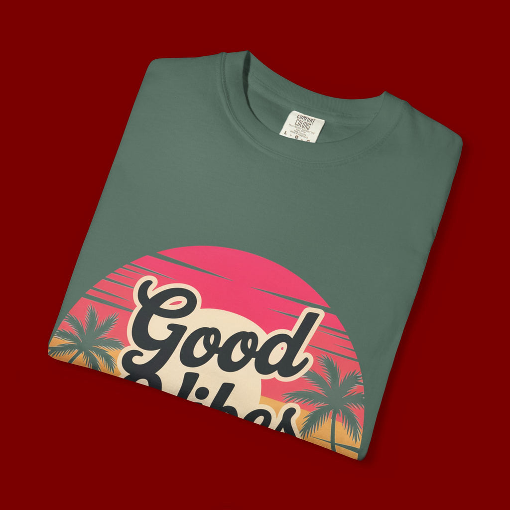 Good Vibes Only T-Shirt — Retro Sunset Palm Tee
