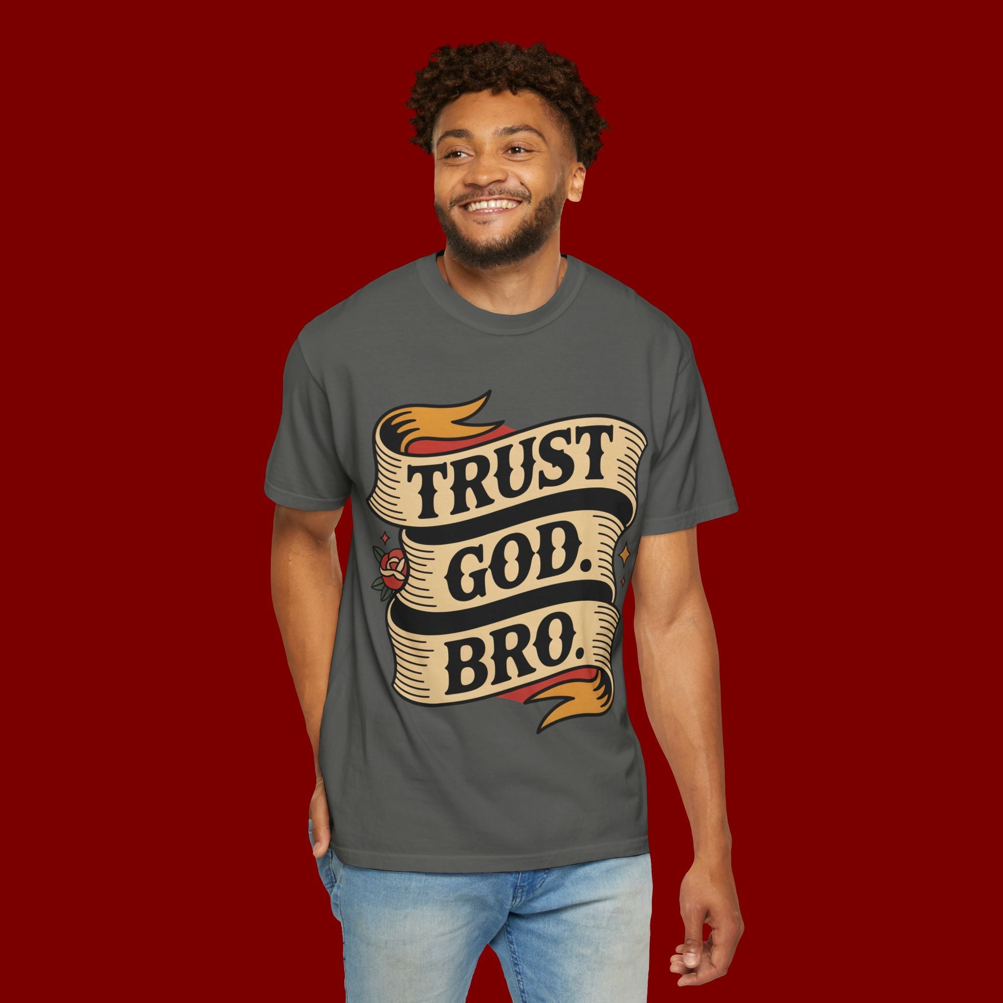 Trust God, Bro T-Shirt — Retro Ribbon Faith Tee