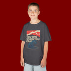 Kids Tee – “You Win When You Pray” Retro Wave Ocean Graphic