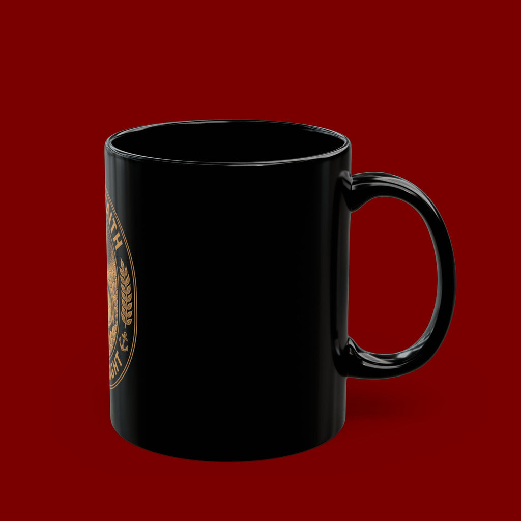 Live by Faith Black Mug — Inspirational Christian Coffee Cup ("Live by Faith Not by Sight")