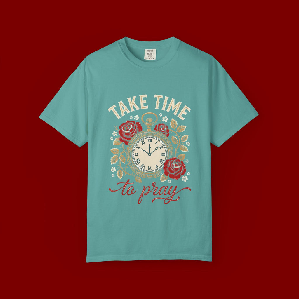 Take Time to Pray T‑Shirt — Vintage Pocket Watch & Roses Spiritual Tee