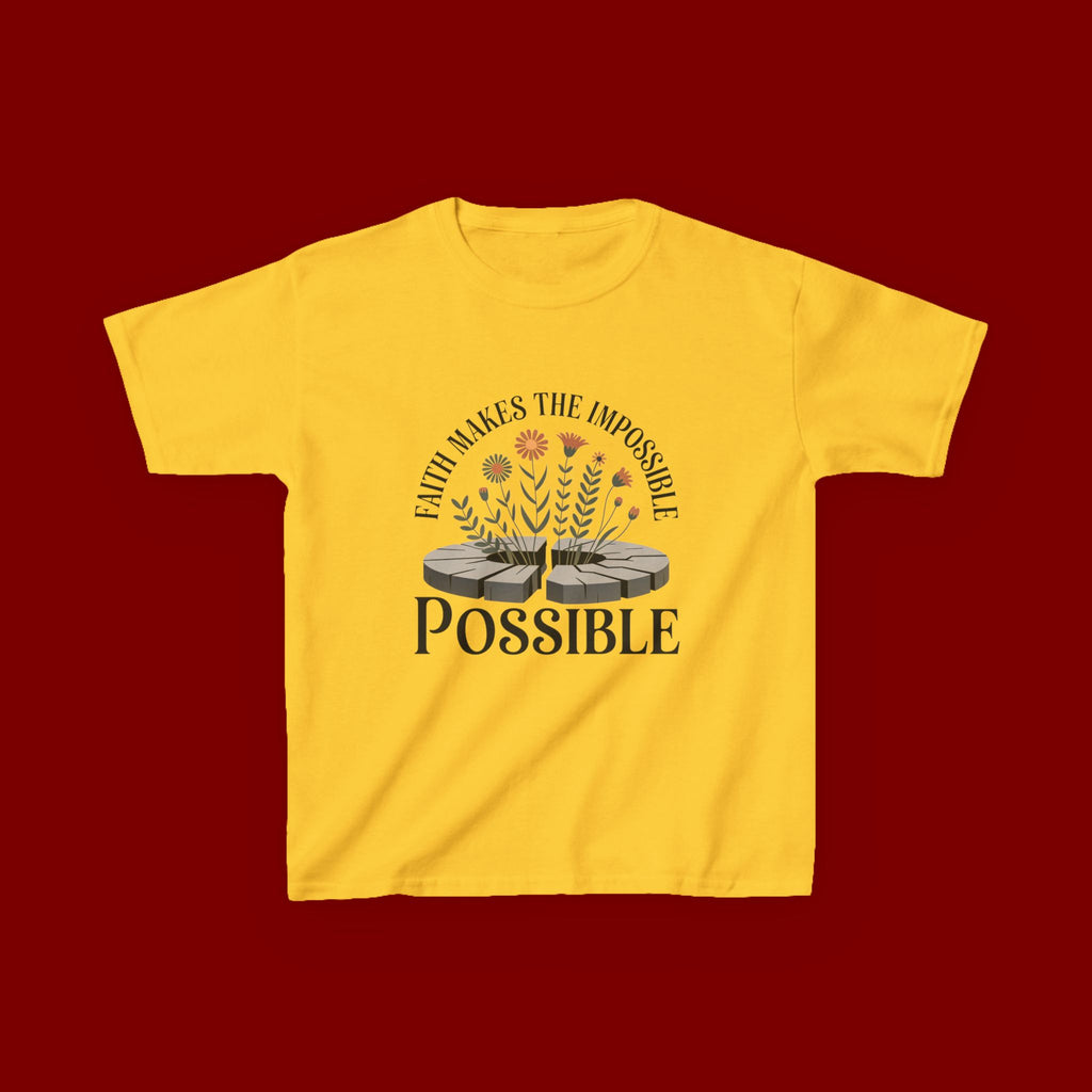 Kids Tee — “Faith Makes the Impossible Possible” Floral Inspirational Shirt