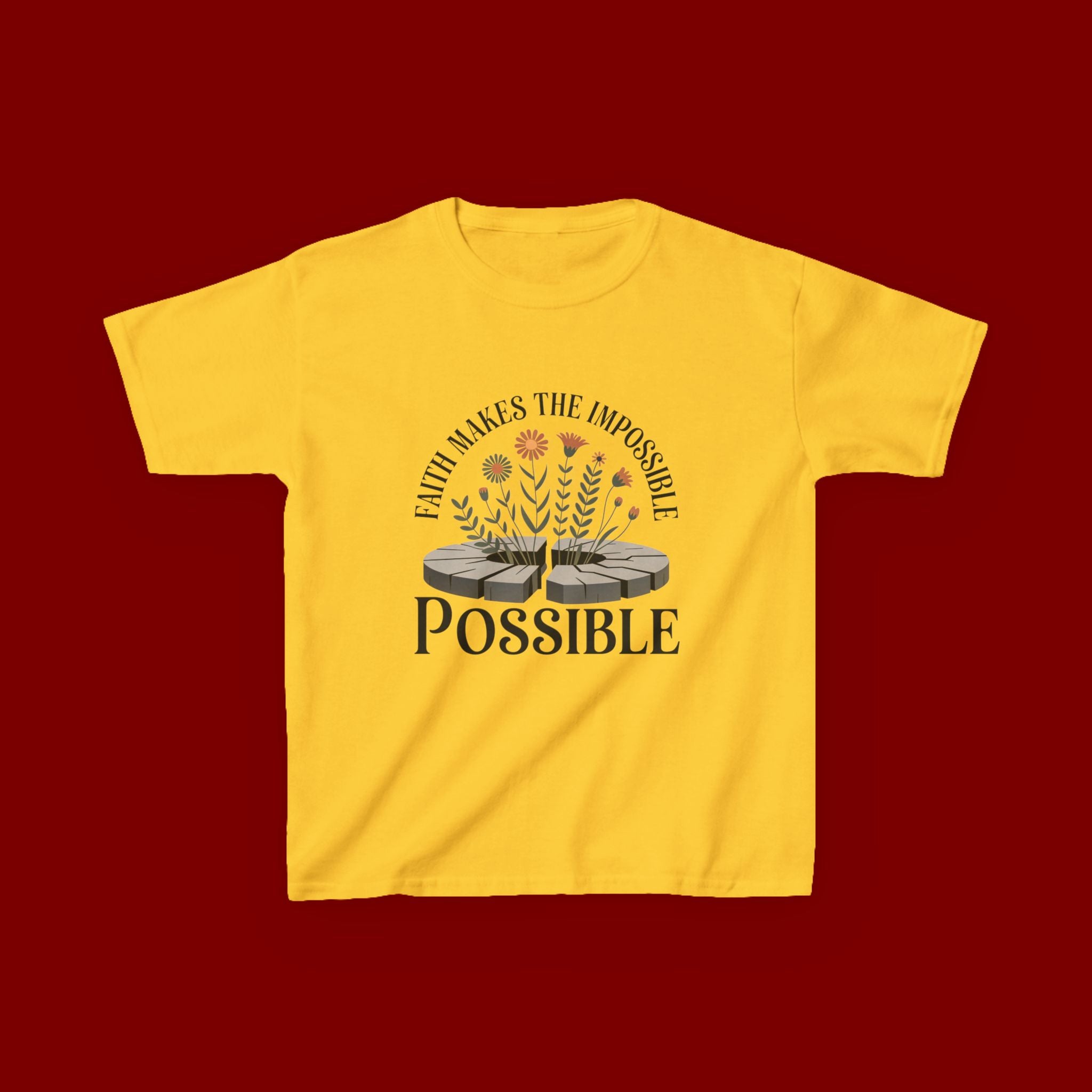 Kids Tee — “Faith Makes the Impossible Possible” Floral Inspirational Shirt
