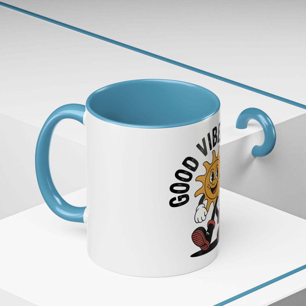 Good Vibes Only Coffee Mug - Retro Sun Cartoon Accent Mug (11/15oz)