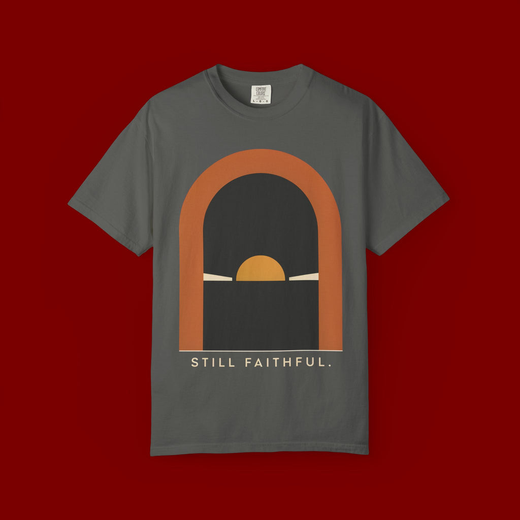 Still Faithful Sunset T-Shirt — Minimal Christian Graphic Tee