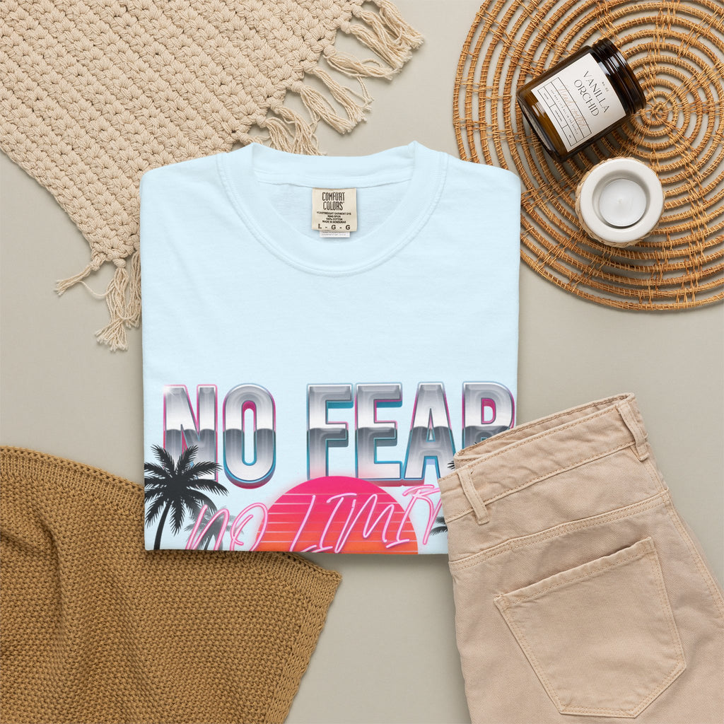 No Fear, No Excuses T-Shirt — Retro Sunset Palm Graphic Tee