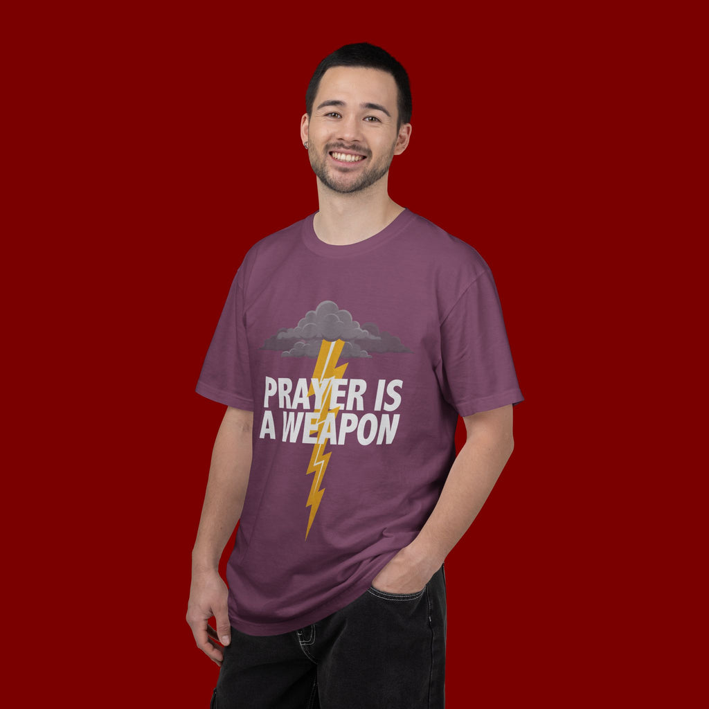 Prayer Is a Weapon T-Shirt — Christian Faith Lightning Graphic Tee