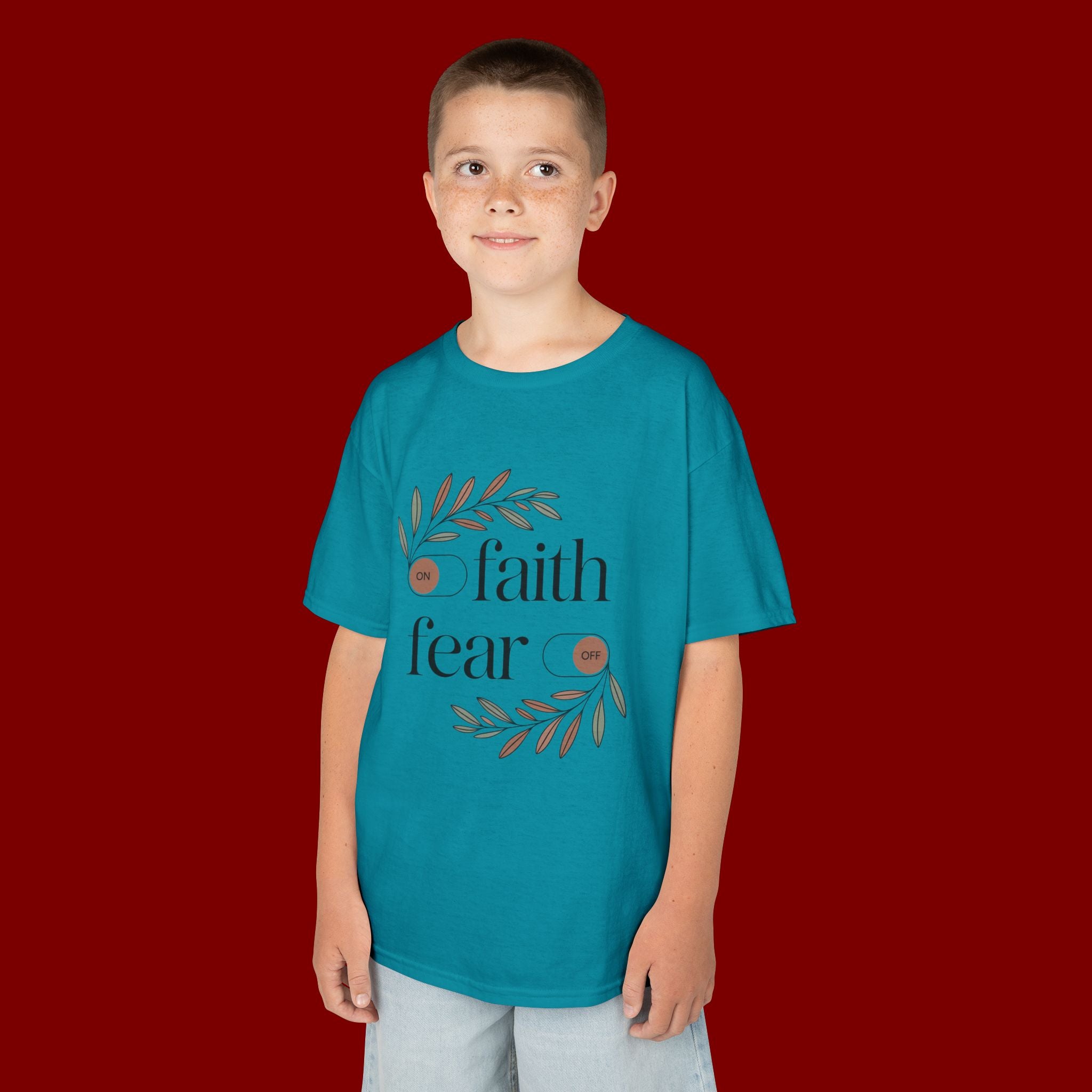 Faith Over Fear Kids T‑Shirt — Floral Inspirational Tee for Boys & Girls