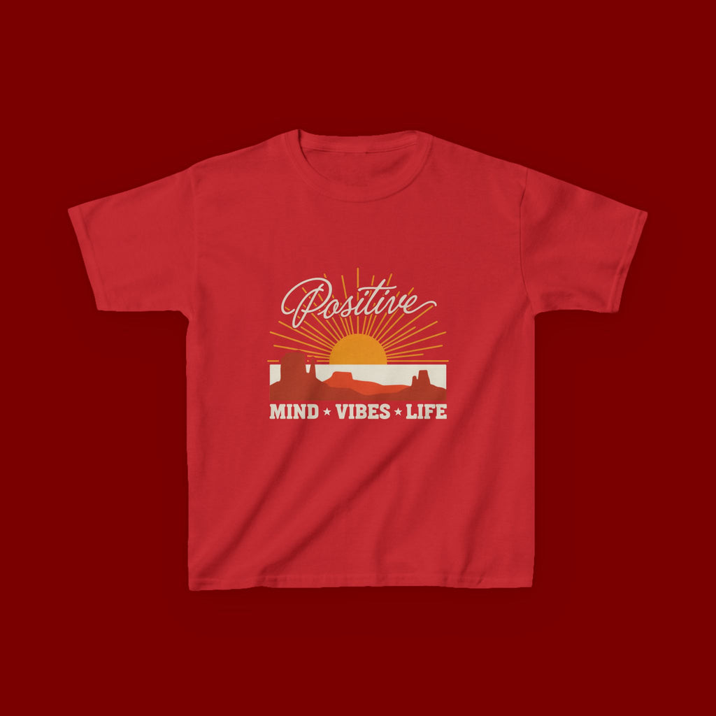 Kids T-Shirt - "Positive" Retro Sunrise Tee (Mind • Vibes • Life)