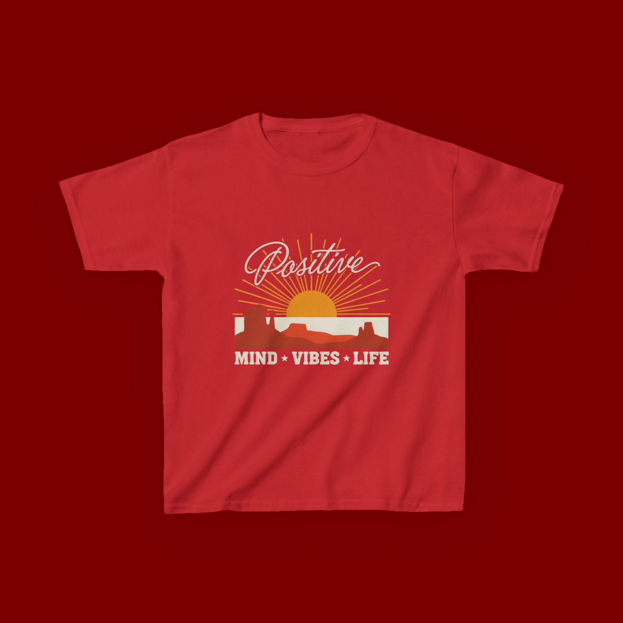 Kids T-Shirt - "Positive" Retro Sunrise Tee (Mind • Vibes • Life)