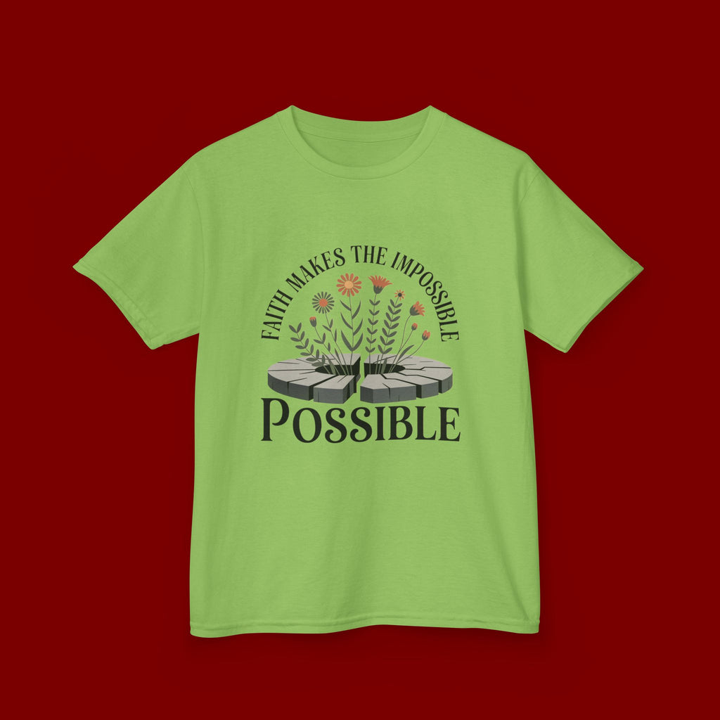 Kids Tee — “Faith Makes the Impossible Possible” Floral Inspirational Shirt