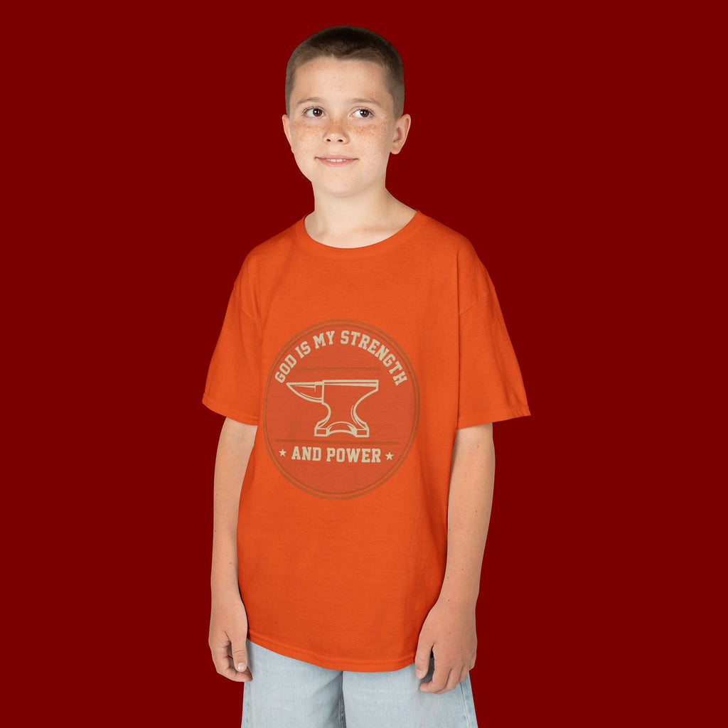 Kids Tee — "God Is My Strength and Power" Anvil & Anvil-Forge Christian Youth Shirt