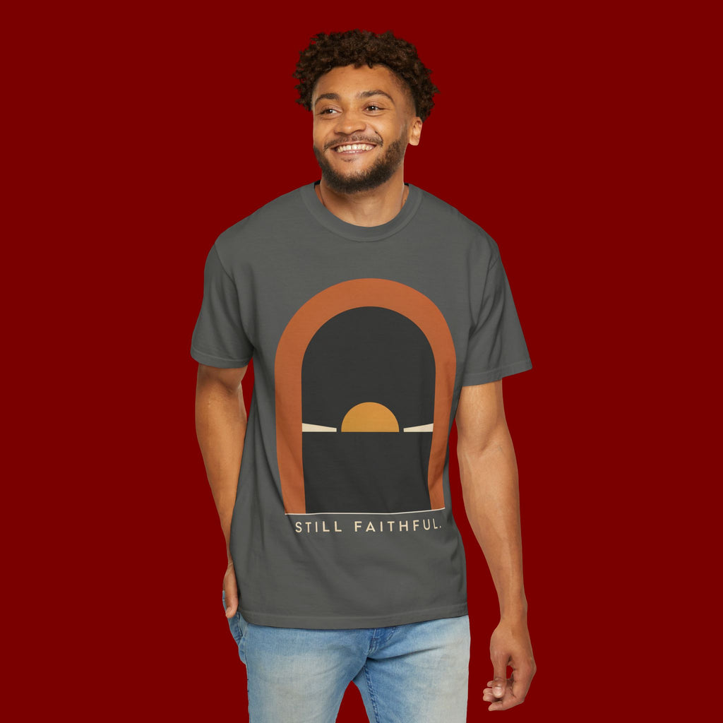 Still Faithful Sunset T-Shirt — Minimal Christian Graphic Tee