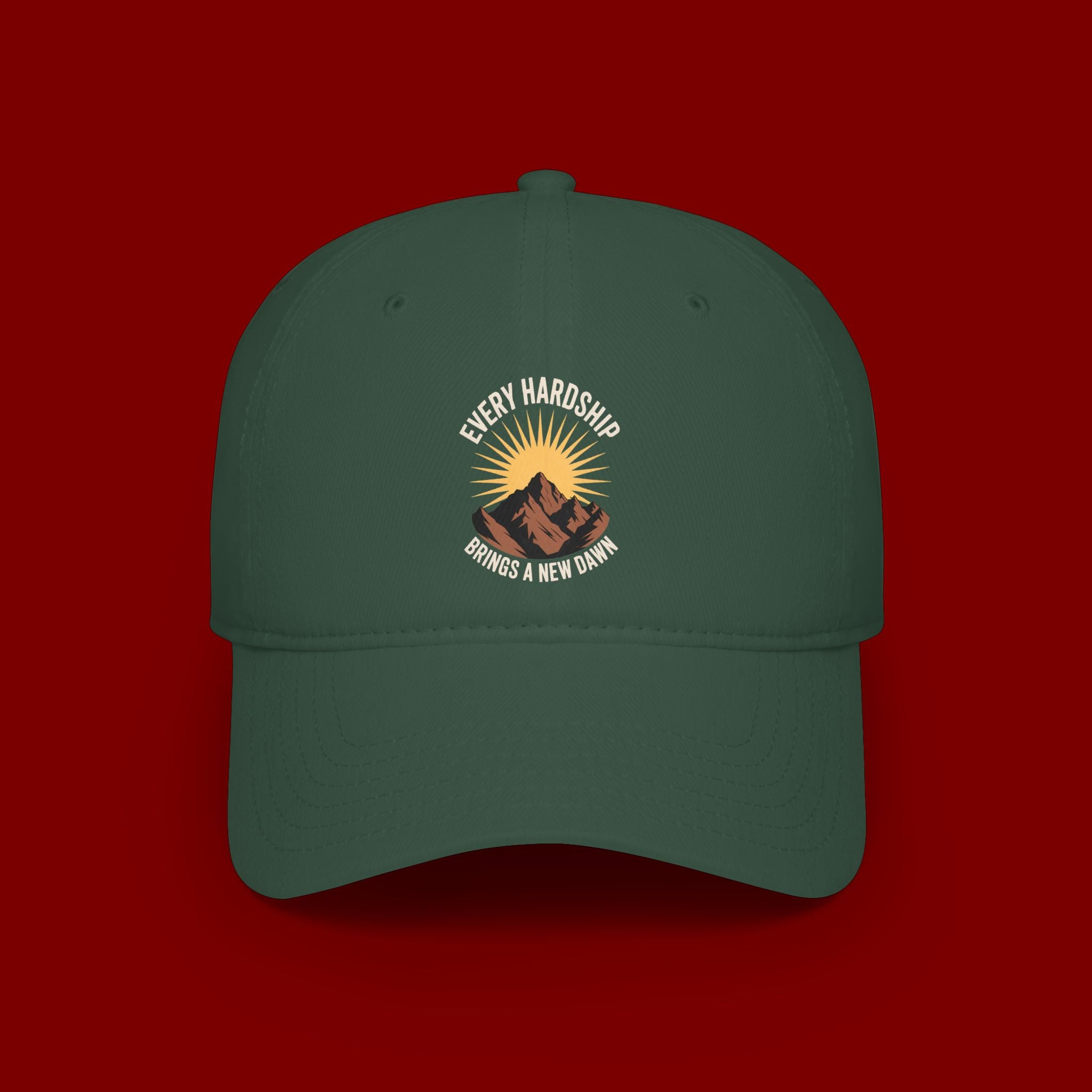 Low Profile Baseball Cap — 'Every Hardship Brings a New Dawn' Sunrise Mountain Embroidered Hat