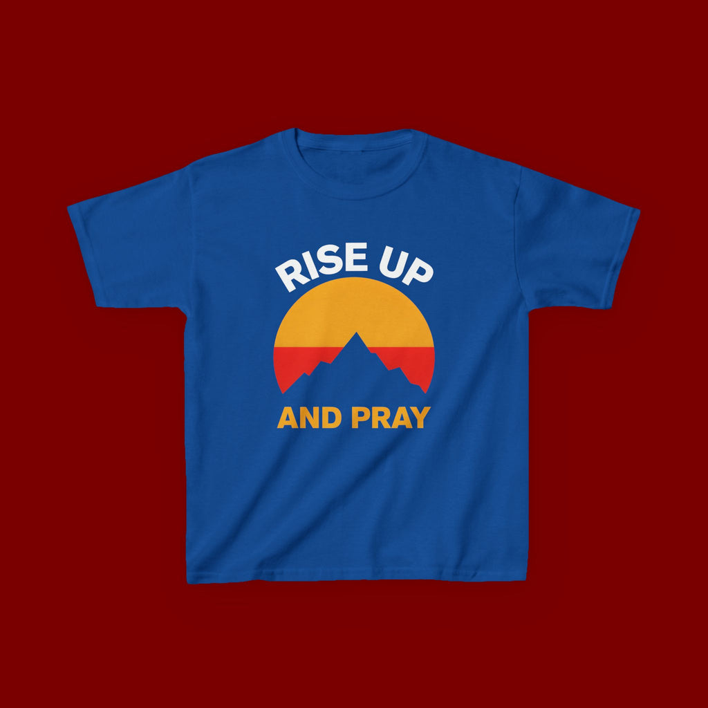 Kids Tee — "Rise Up and Pray" Mountain Sunrise Faith T‑Shirt