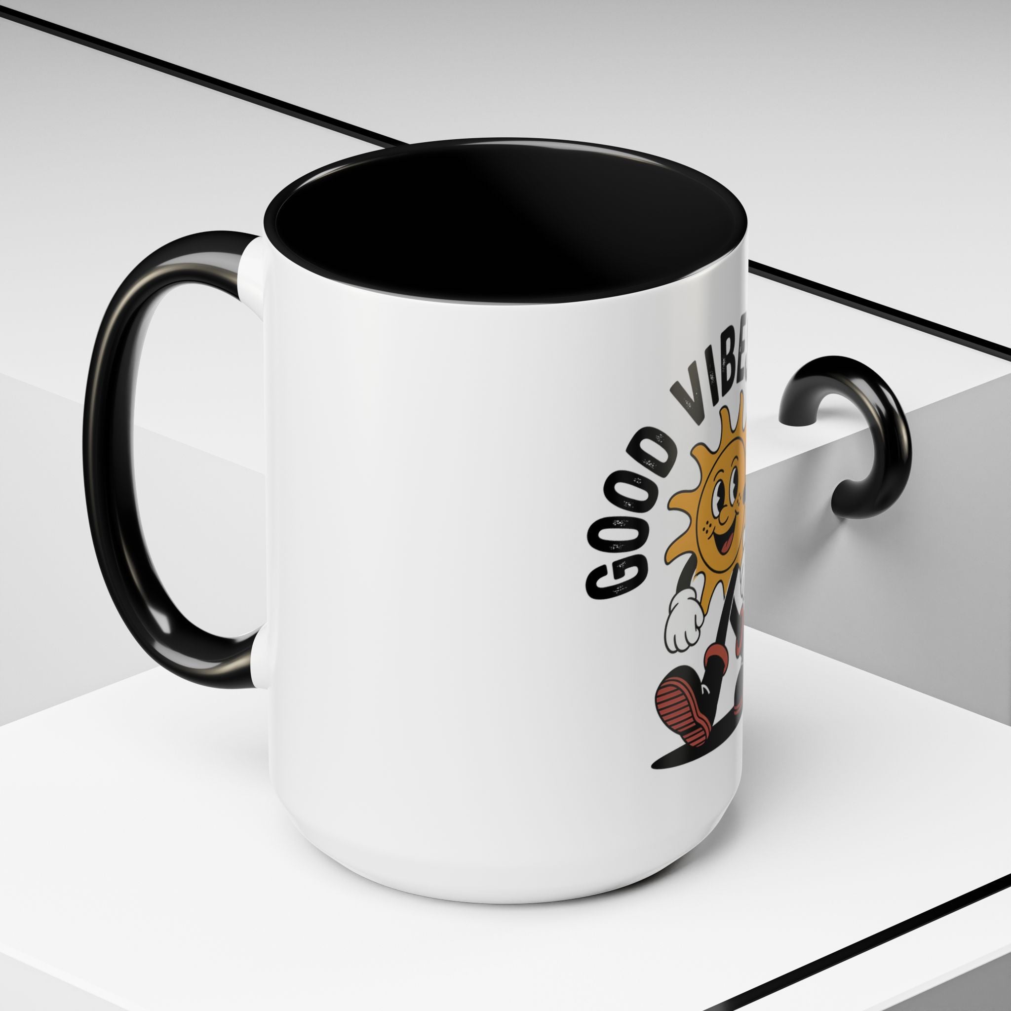 Good Vibes Only Coffee Mug - Retro Sun Cartoon Accent Mug (11/15oz)