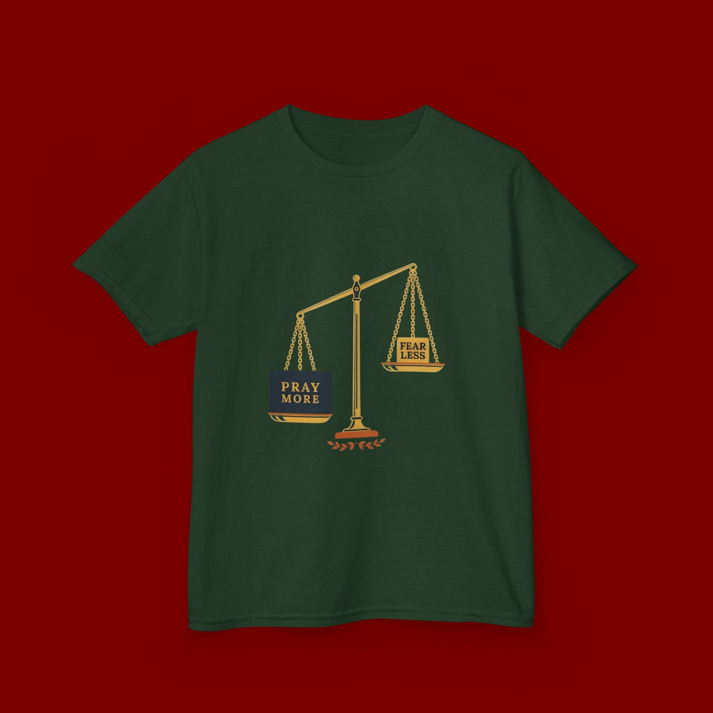 Kids Tee — Scales Design with 'Pray More' & 'Fear Less' Inspirational Graphic