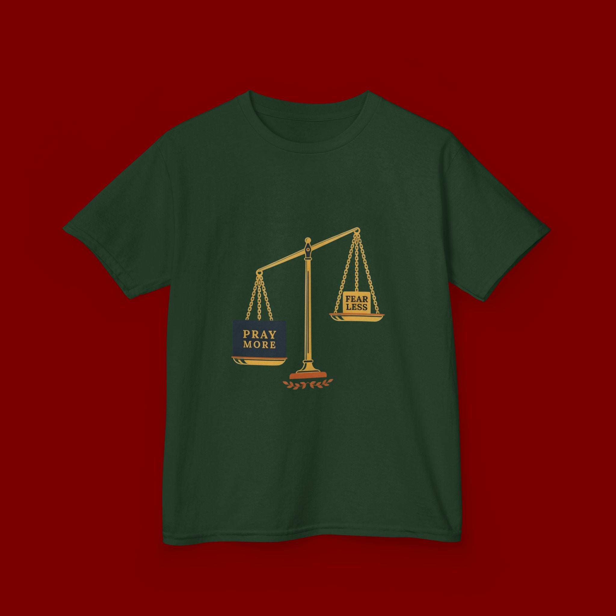 Kids Tee — Scales Design with 'Pray More' & 'Fear Less' Inspirational Graphic