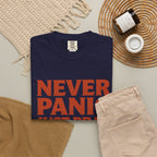 Never Panic Just Pray T‑Shirt — Retro Sunset Faith Tee