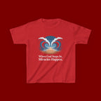 Kids Tee — “When God Steps In, Miracles Happen” Wave Heart Faith Shirt
