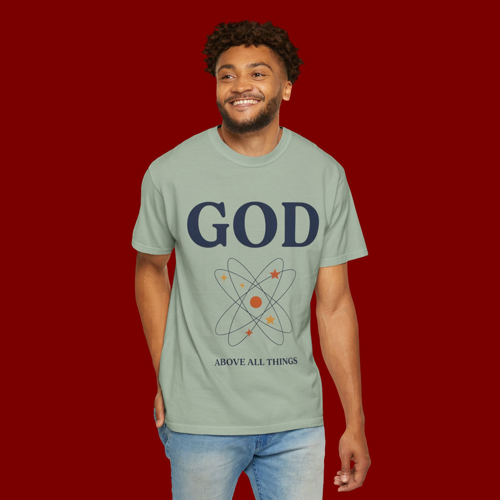 God Above All Things T-Shirt — Faith Graphic Tee with Cosmic Design