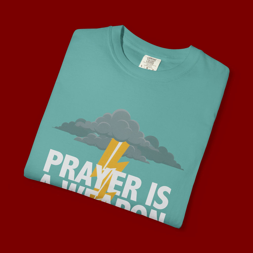 Prayer Is a Weapon T-Shirt — Christian Faith Lightning Graphic Tee