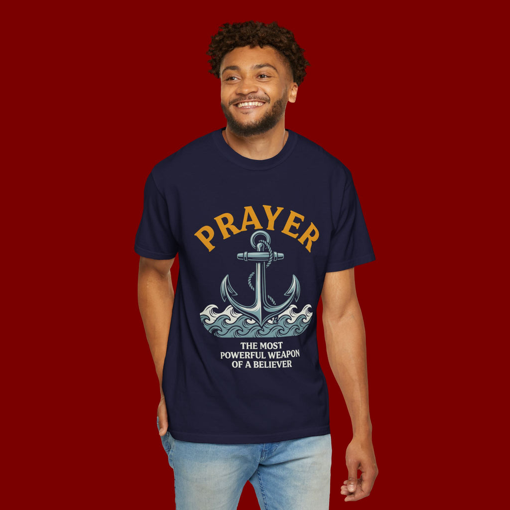 Prayer Anchor T-Shirt — "Prayer: The Most Powerful Weapon of a Believer" Christian Faith Tee