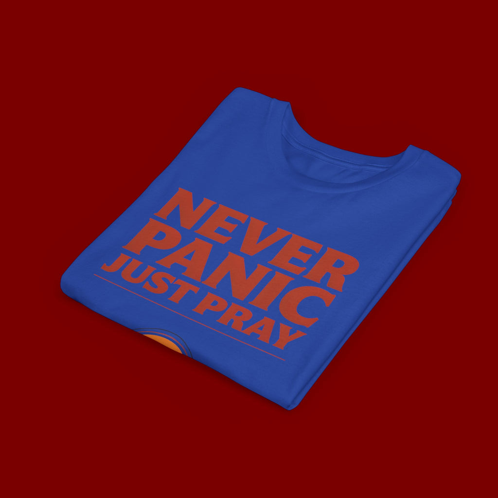 Youth Tee — "Never Panic Just Pray" Retro Sunset Kids T-Shirt