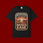 Scripture Comfort T-Shirt — "With God Every Hardship Brings Ease" Christian Faith Tee