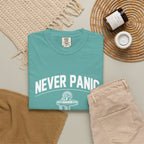 T-Shirt — "Never Panic Just Pray" Anchor Christian Faith Tee