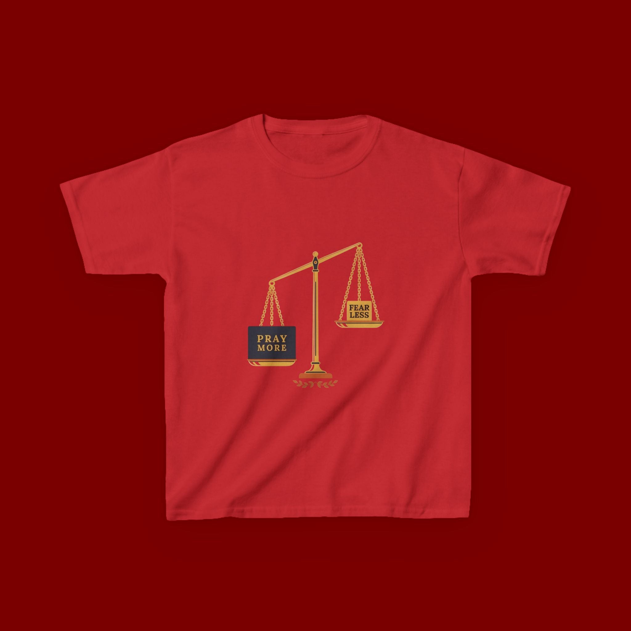 Kids Tee — Scales Design with 'Pray More' & 'Fear Less' Inspirational Graphic