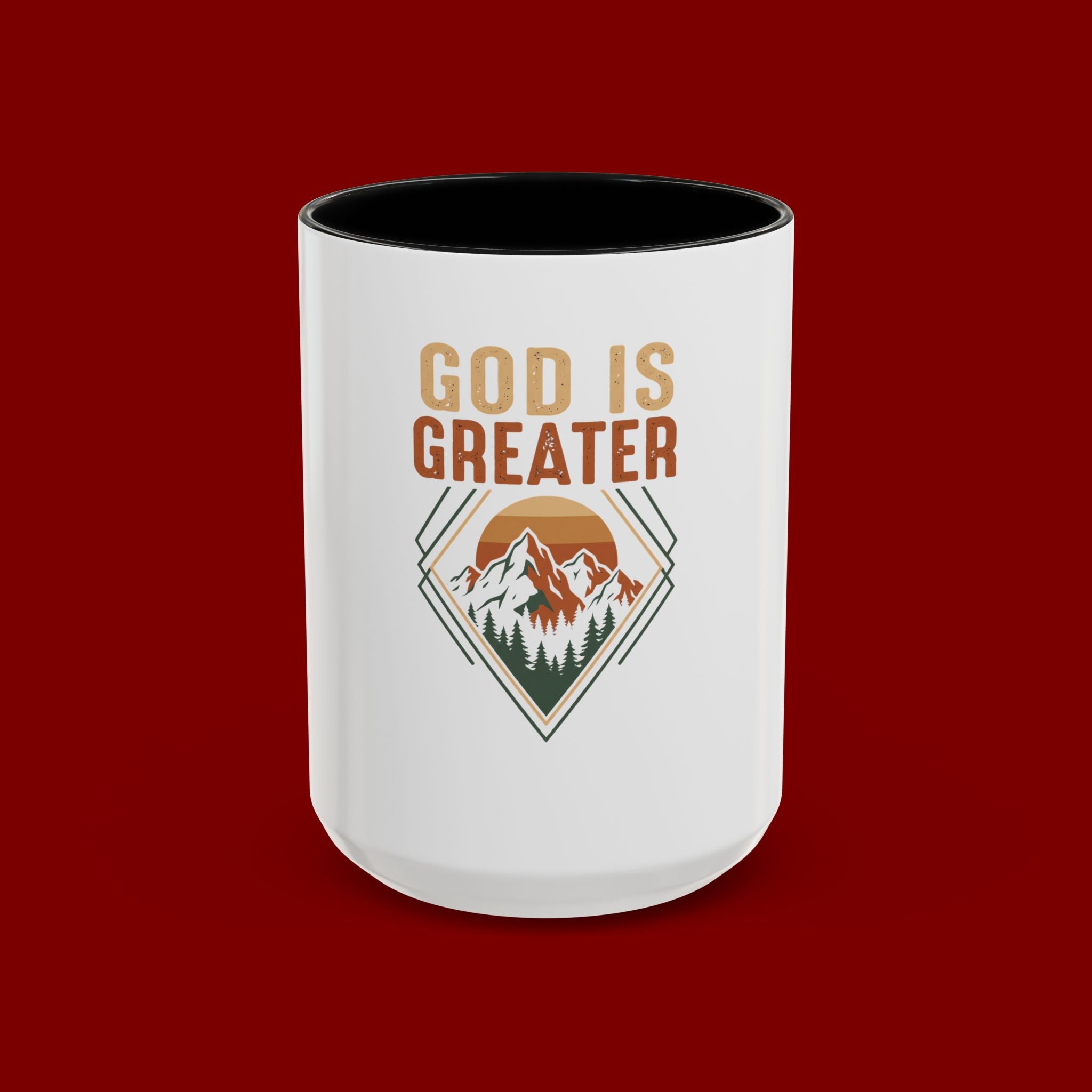 God Is Greater Mountain Coffee Mug — Inspirational Christian Accent Mug