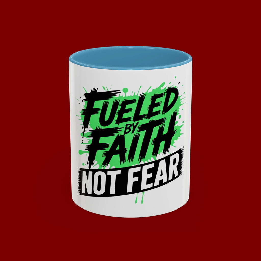 Accent Coffee Mug — "Fueled by Faith Not Fear" Inspirational Ceramic Mug (11/15 oz)