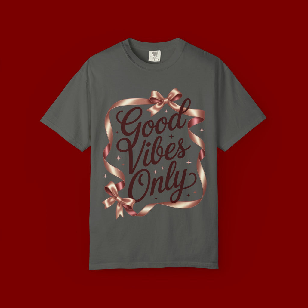 Good Vibes Only T-Shirt — Positive Message Graphic Tee with Ribbon Design