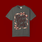 Good Vibes Only T-Shirt — Positive Message Graphic Tee with Ribbon Design