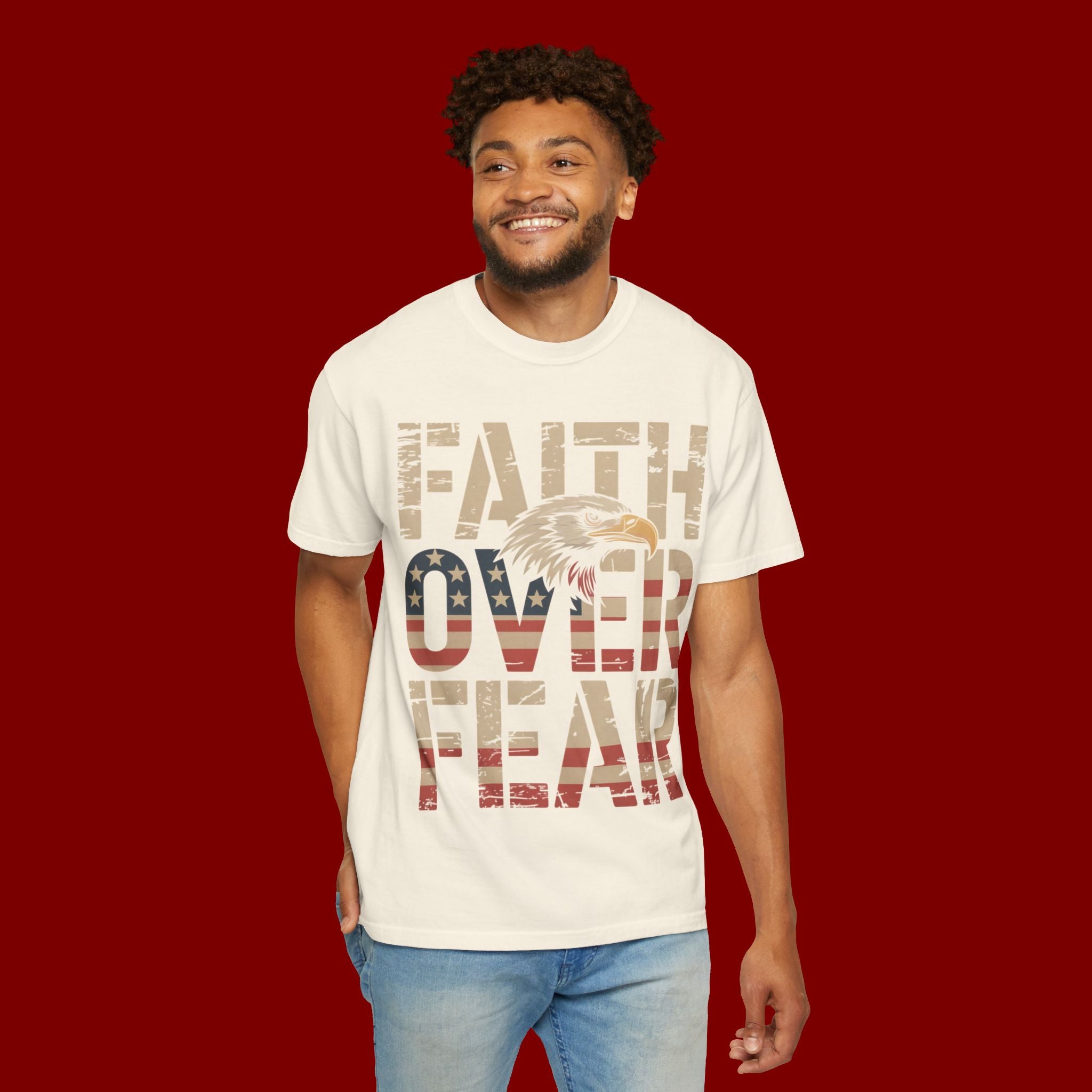 Faith Over Fear T-Shirt — Patriotic Eagle Graphic Tee