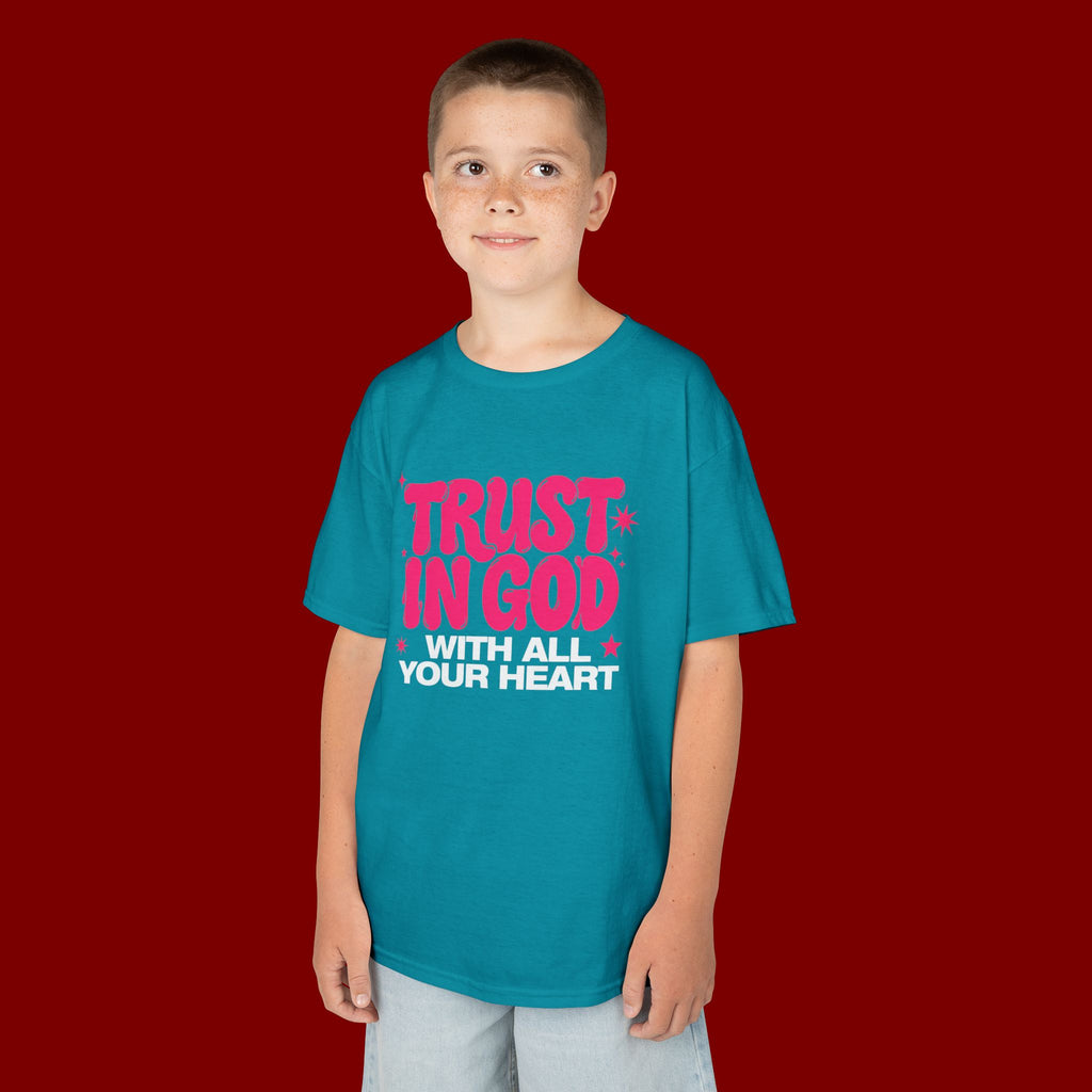 Kids Tee — "Trust in God" Pink Faith Graphic Shirt