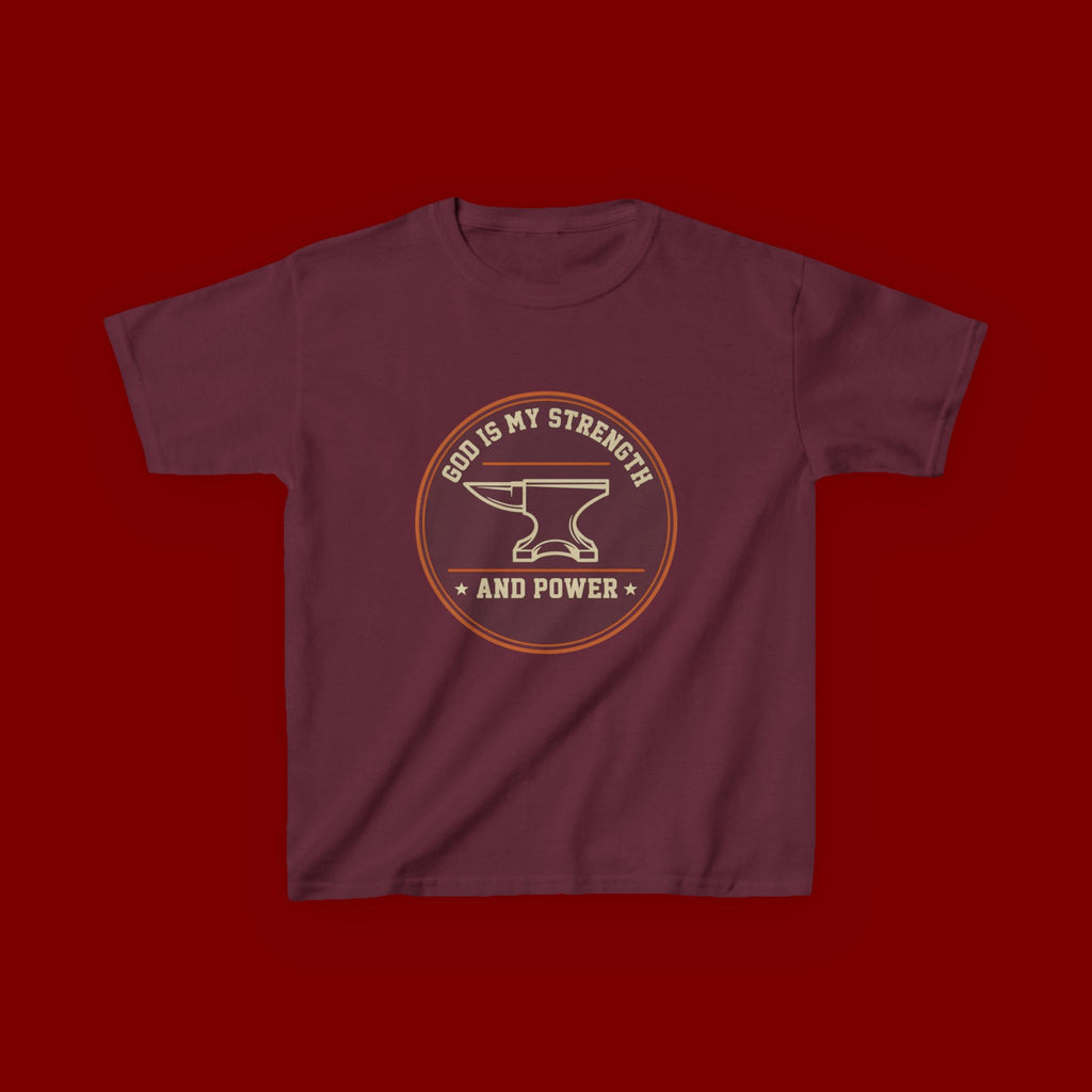 Kids Tee — "God Is My Strength and Power" Anvil & Anvil-Forge Christian Youth Shirt