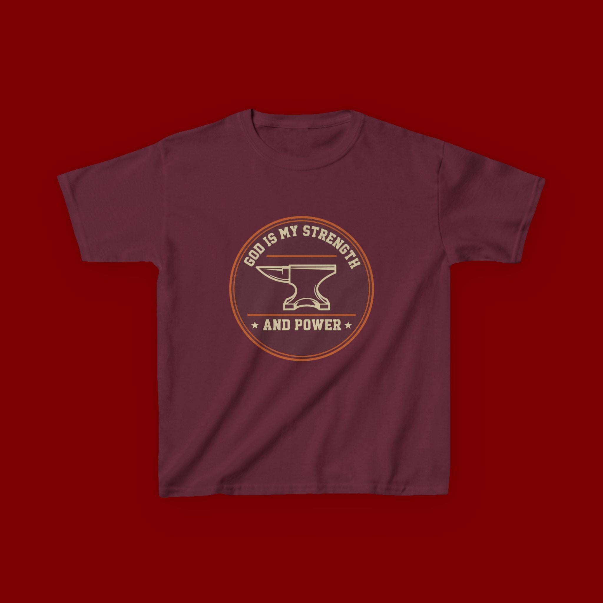 Kids Tee — "God Is My Strength and Power" Anvil & Anvil-Forge Christian Youth Shirt