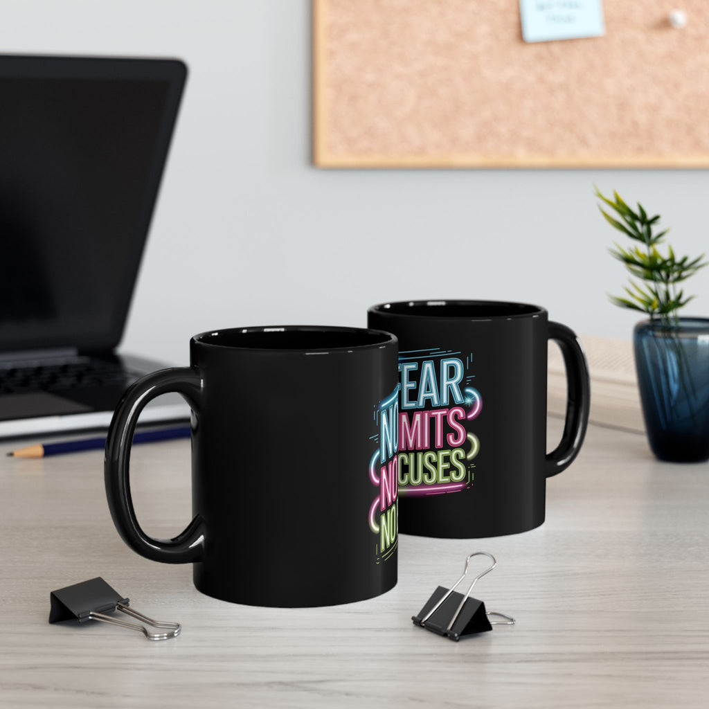 Motivational Mug — "No Fear, No Limits, No Excuses" Neon Coffee Cup