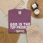 God Is The Top Priority T-Shirt — Faith Christian Inspirational Tee with Hourglass Design